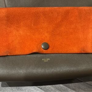 Celine Two-Tone Suede & Leather Shoulder Bag — Orange & Brown